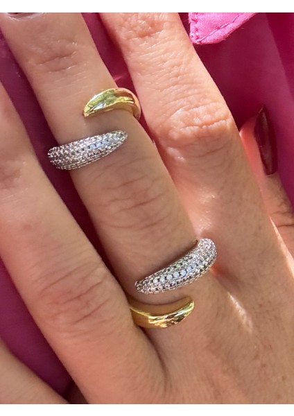 Özel Seri Taşlı Çift Renkli Ikili Yüzük