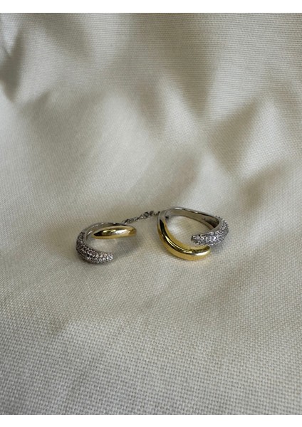 Özel Seri Taşlı Çift Renkli Ikili Yüzük fiyatları