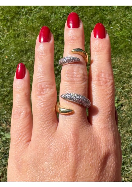 Özel Seri Taşlı Çift Renkli Ikili Yüzük modelleri