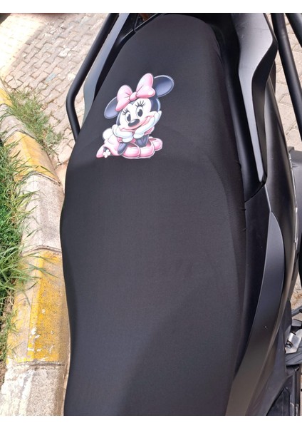 Minnie Mouse Desenli Siyah Motosiklet Koltuk Kılıfı Ekonomik