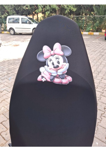 Minnie Mouse Desenli Siyah Motosiklet Koltuk Kılıfı Ekonomik