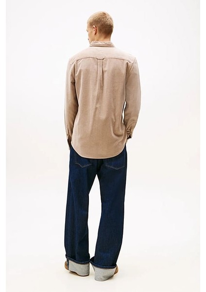 Erkek Regular Kalıp Ince Fitilli Kadife Gömlek - Bej modelleri