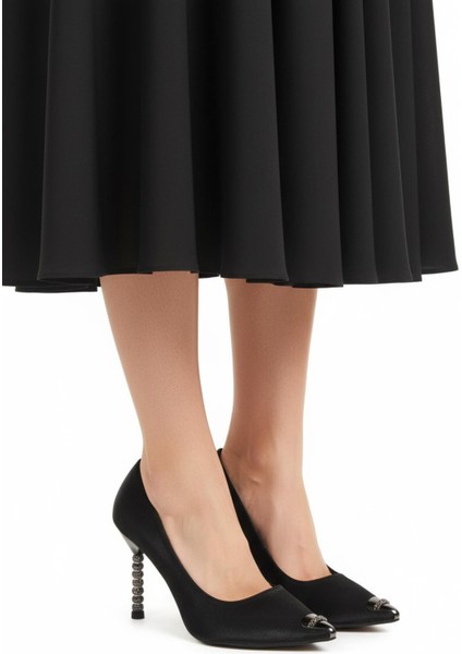 Ayakmod 357191 Z Siyah Saten Kadın Topuklu Ayakkabı modelleri