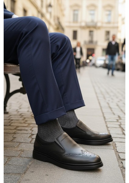 Dsn 2031 M Siyah Hakiki Deri Erkek Günlük Ayakkabı