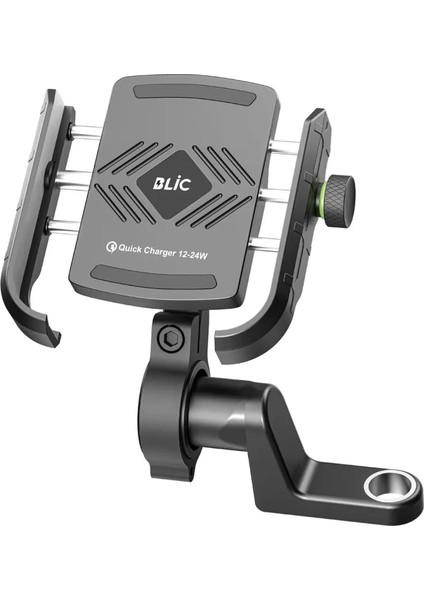 Motosiklet Gidon ve Ayna Bağlantılı Motor ve Bisiklet Uyumlu Telefon Tutucu 12-24W Hızlı Şarj ( Lisinya )