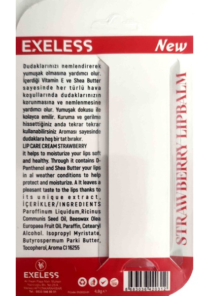 2 ADET ÇİLEK VE KİRAZ Exeless Koruyucu Nemlendirici Dudak Bakım Kremi soğuk havalarda dudak çatlamalarını engeller bakımını sağlar fırsatları