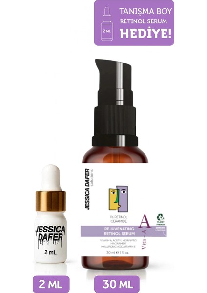 Kırışıklık Karşıtı, Onarıcı Retinol (A Vitamini) Gece Serumu 30 ml (%1 Retinol + Ceramide) Cilt Bakım Seti