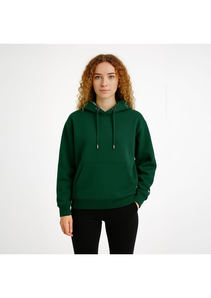 Pamuklu 3 İplik Basic Kapşonlu Sweatshirt, Erkek Sweatshirt, Yeşil Basic Sweatshirt, Hoodie fırsatları