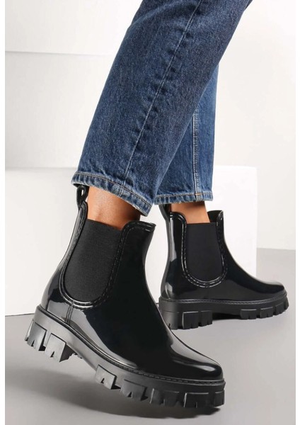 Siyah Yüksek Taban Kadın Su Geçirmez Yağmur Botu fiyatları