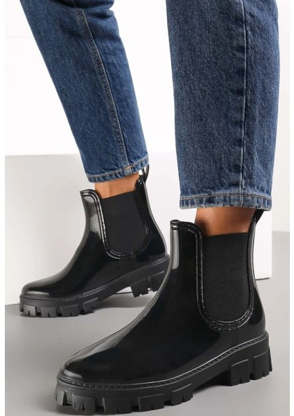Siyah Yüksek Taban Kadın Su Geçirmez Yağmur Botu modelleri