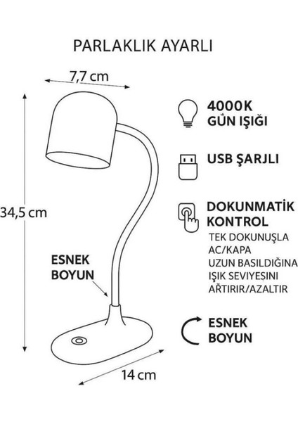 Şarjlı Masa Lambası Çalışma Lambası Şiddeti Ayarlanabilir Dokunmatik Masa Lambası indirimleri
