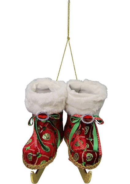Yılbaşı Simli Kürk Detaylı Paten Asma Süsü Kırmızı Yeşil 20 cm