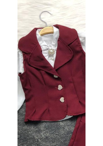 Kız Çocuk 3'lü Takım - Yelek - Gömlek- Pantolon + Broş Hediye modelleri