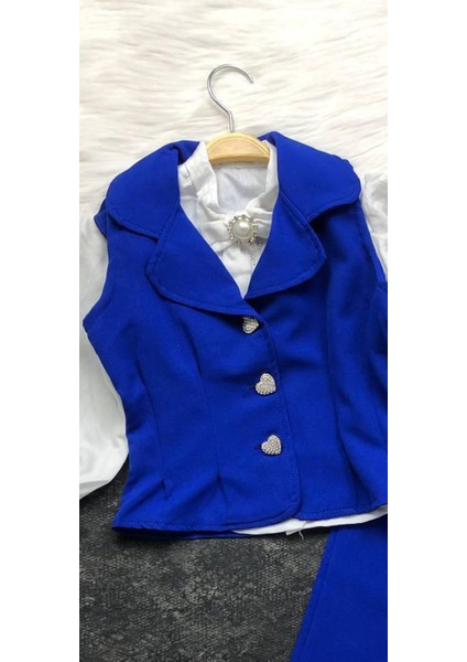 Kız Çocuk 3'lü Takım - Yelek - Gömlek- Pantolon + Broş Hediye fiyatları