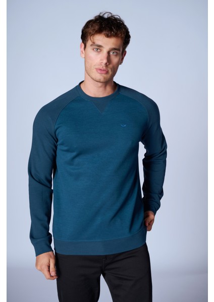 Esw 2938 Bisiklet Yaka Erkek Düz Sweat Petrol