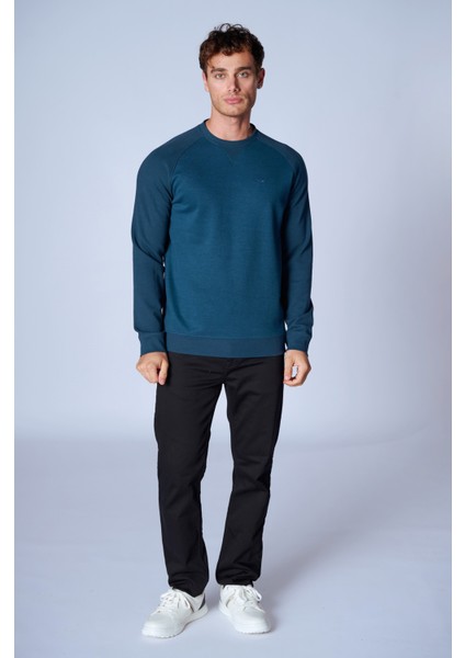 Esw 2938 Bisiklet Yaka Erkek Düz Sweat Petrol modelleri