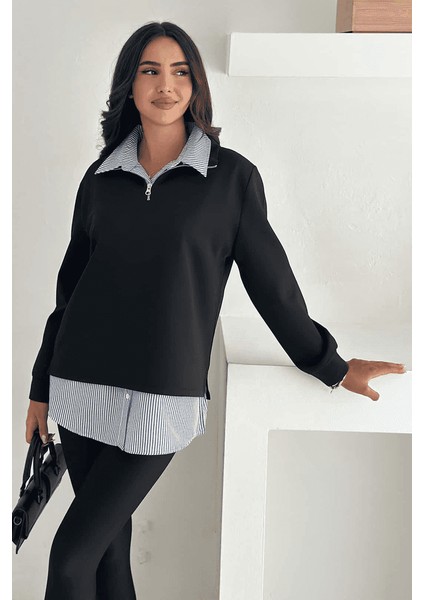 Fermuarlı Oversize Sweatshirt & Gömlek – Katmanlı Şehir Stili