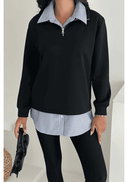 Fermuarlı Oversize Sweatshirt & Gömlek – Katmanlı Şehir Stili fırsatları