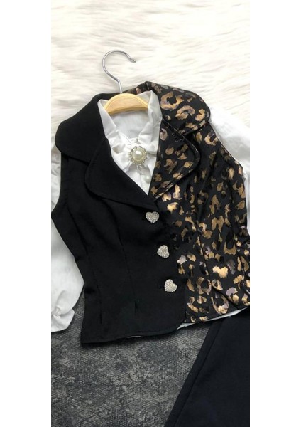 Kız Çocuk 3'lü Takım - Yelek - Gömlek- Pantolon + Broş Hediye fırsatları