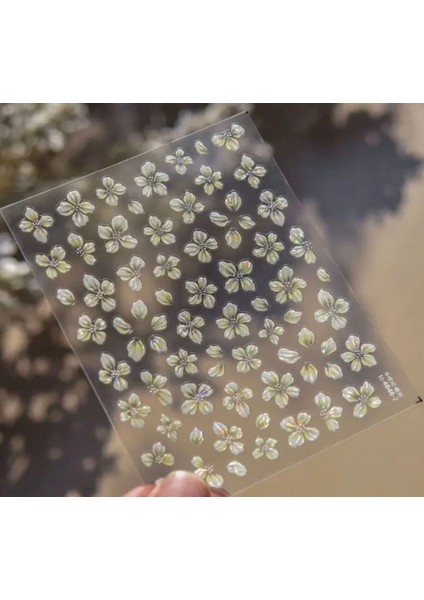 Sarı Çiçekli Holografik Etkili Tırnak Süsleme Stickerı Nail Art Süslemeleri