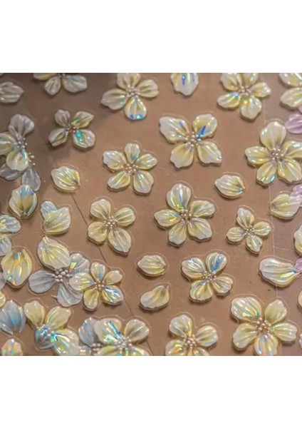 Sarı Çiçekli Holografik Etkili Tırnak Süsleme Stickerı Nail Art Süslemeleri fiyatları