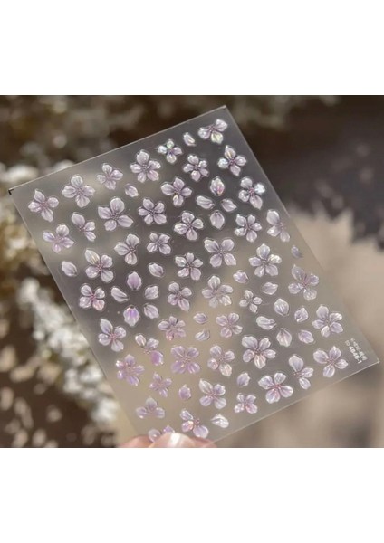 Pembe Çiçekli Holografik Etkili Tırnak Süsleme Stickerı Nail Art Süslemeleri fiyatları
