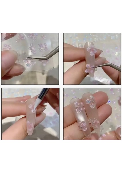 Pembe Çiçekli Holografik Etkili Tırnak Süsleme Stickerı Nail Art Süslemeleri fırsatları