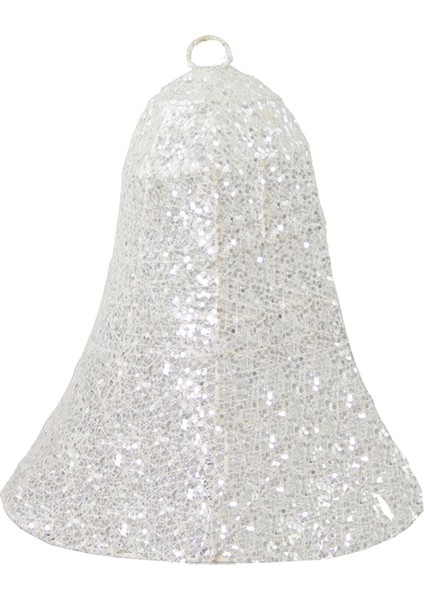 Yılbaşı Süsü Simli Tel 3 Boyutlu Çan Beyaz 30 cm