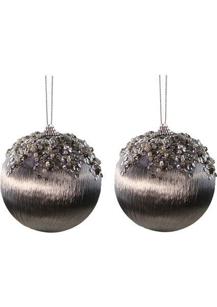Yılbaşı Süsü Buzul Taş Işlemeli 2'li Set Top Antrasit 10 cm