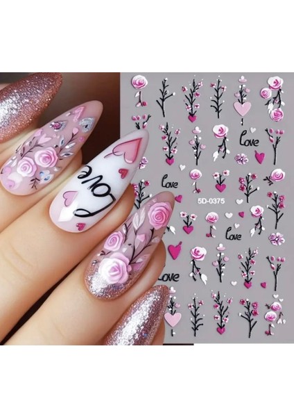 Kabartmalı Pembe Love Tırnak Süsleme Stickerı Nail Art Süslemeleri