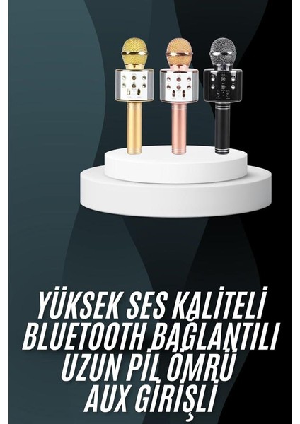 Karaoke Mikrofon Bluetooth Bağlantılı Aux Girişli Uzun Pil Ömrü Yüksek Ses Kaliteli