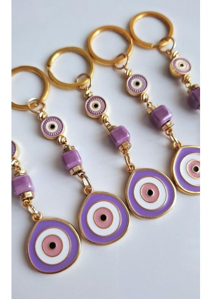 Hediyelik 5'li Büyük Nazar Boncuklu Mor Anahtarlık 10 cm - Adet Fiyatı modelleri