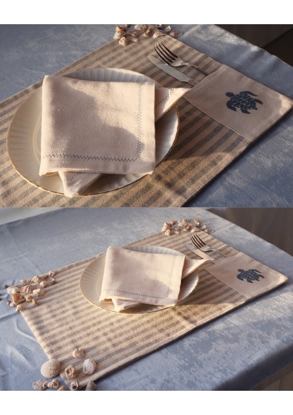 Peçeteli Amerikan Servisi, Nakışlı Cepli Takım (4'lü Set)