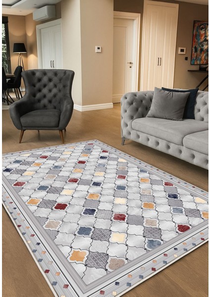 Gri Dijital Baskı Salon Halısı Kaymaz Tabanlı Yıkanabilir Halı Yolluk