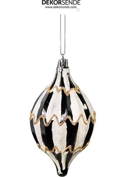 Yılbaşı Süsü Konik Desenli 3'lü Set Siyah Beyaz 12 cm fiyatları