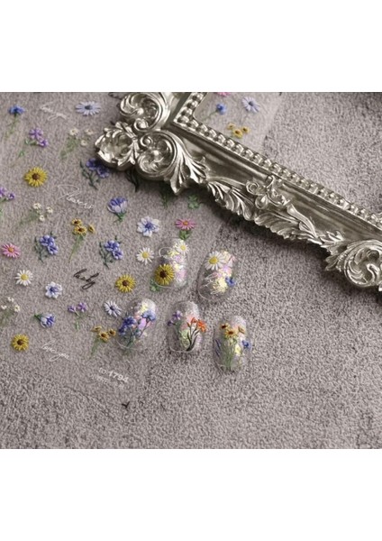 Rengarenk Bahar Otları Tırnak Süsleme Stickerı Nail Art Süslemeleri modelleri