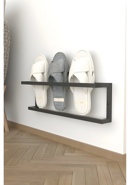 Duvar Montajlı Metal Terlik Düzenleyici Modern Minimalist Antre & Hol Toparlayıcı 15X58X10 cm