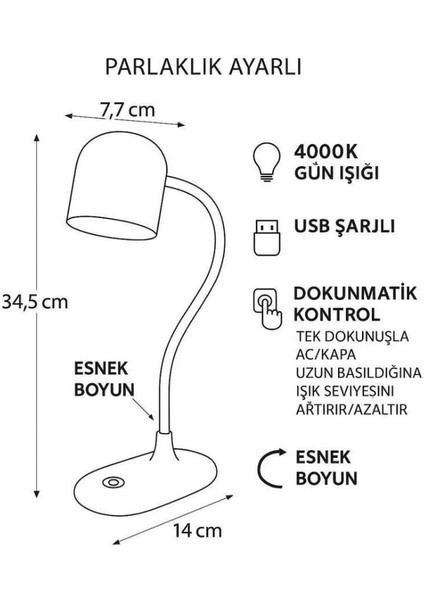 Masa Lambası Şarjlı Çalışma Lambası Dokunmatik Ayarlanabilir Masa Lambası indirimleri