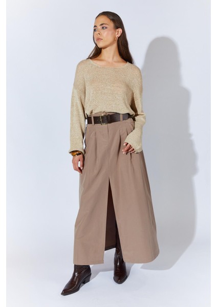 Kadın Vizon Önden Yırtmaçlı Uzun Kemerli Etek modelleri