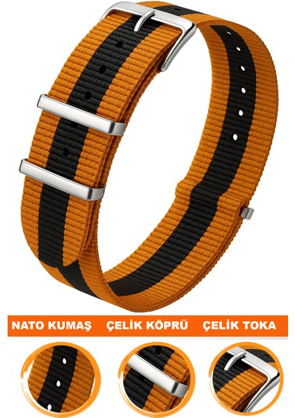 18MM-20MM-22MM-24MM Saatlerle Uyumlu Nato Kumaş Tekstil Saat Kordonu Kayışı Nato-Model-1