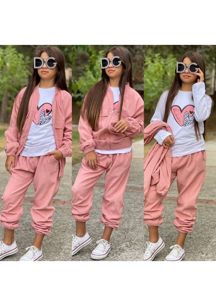 Kız Çocuk Kadife Üçlü Takım - Ceket- Body - Pantolon