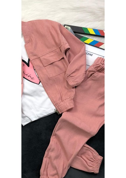 Kız Çocuk Kadife Üçlü Takım - Ceket- Body - Pantolon