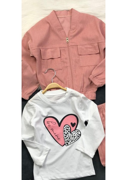 Kız Çocuk Kadife Üçlü Takım - Ceket- Body - Pantolon