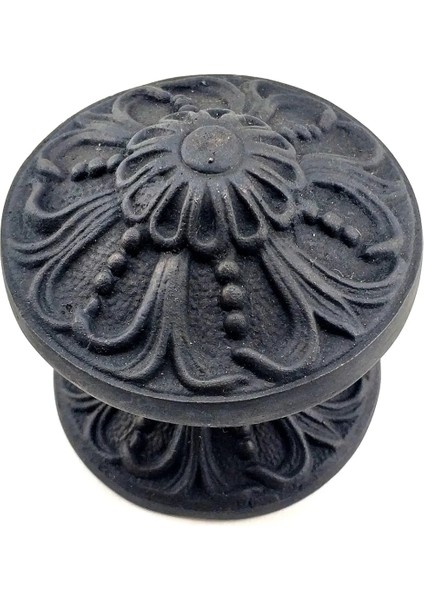 Antika Tarz Dekoratif Pirinç Çiçekli Kapı Tokmağı - 80 mm Çap, Oksit ( Lisinya )