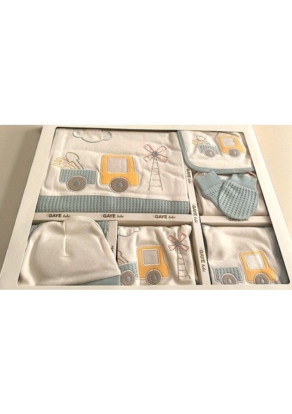 Erkek Bebek 0-3 Ay Gaye Organik Pamuk Kamyon Nakışlı 10 Lu Premium Set