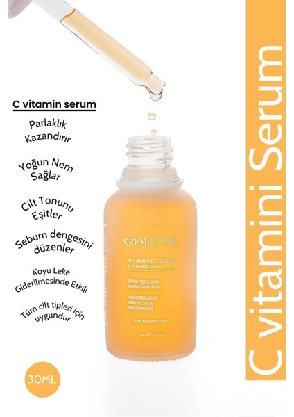 Leke Karşıtı Aydınlatıcı Vitamin C Serum Ascorbic Asit, Ferulic Asit, Niacinamide 30 ml