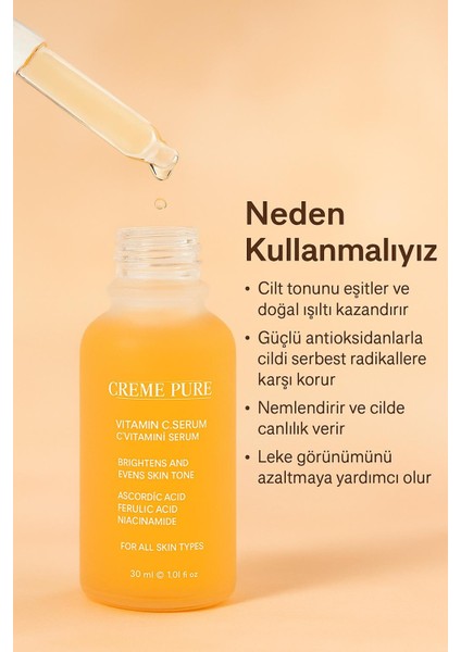 Leke Karşıtı Aydınlatıcı Vitamin C Serum Ascorbic Asit, Ferulic Asit, Niacinamide 30 ml modelleri