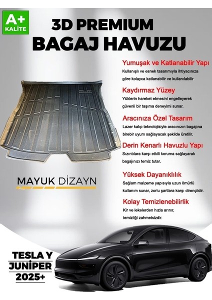 Yeni Tesla Model Y Juniper 2025+ Sonrası Araca Özel Myk 3D Premium Yumuşak Bagaj Havuzu