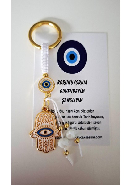 Hediyelik Fatma Ana Eli & Hamse Anahtarlık - Beyaz 9,5 cm