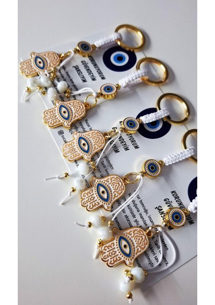 Hediyelik Fatma Ana Eli & Hamse Anahtarlık - Beyaz 9,5 cm modelleri